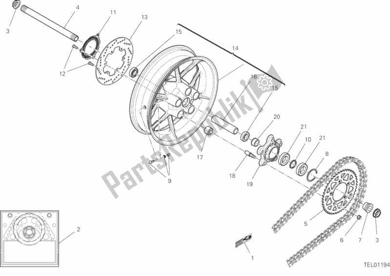 All parts for the Rear Wheel of the Ducati Scrambler Flat Track Thailand 803 2019